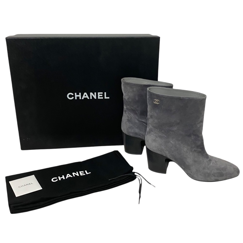 CHANEL Gray Short Boots - Suede Calfskin - Size 10